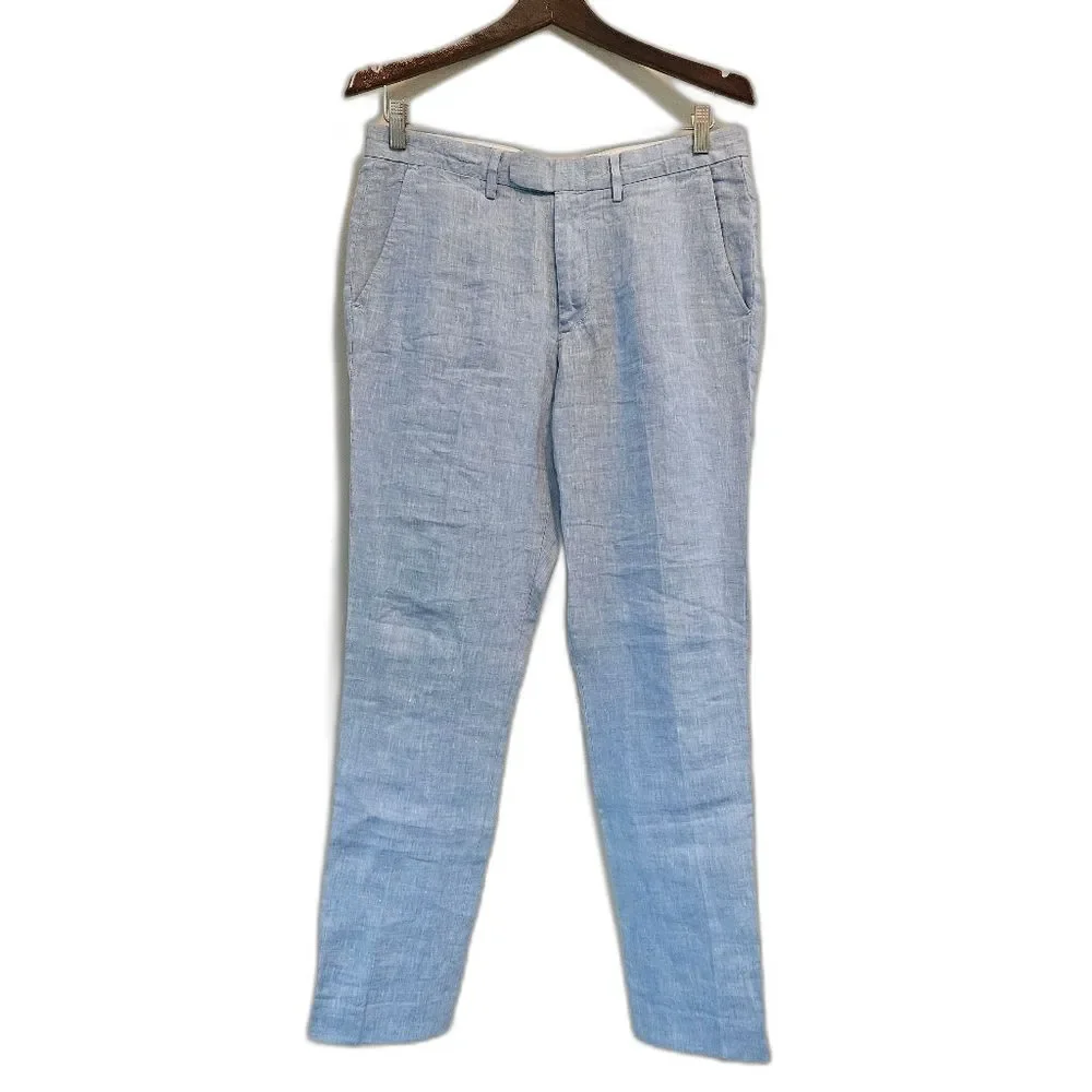 J.Crew Bowery Slim Fit, Baird McNutt Irish Linen Pants (Men’s 30x30 Blue) Preppy